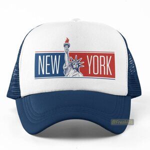 🆕New York Statue of Liberty Bar Foam Trucker Hat Mesh Snapback Cap Navy/White